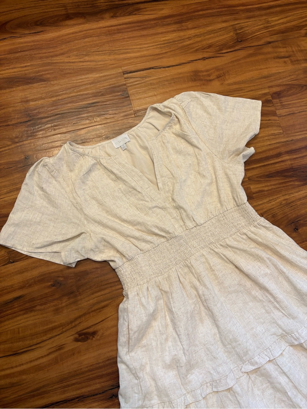 Sugar Lips XL Cream Linen Blend Tiered Maxi Dress Cottagecore Coastal Boho - Picture 4 of 6